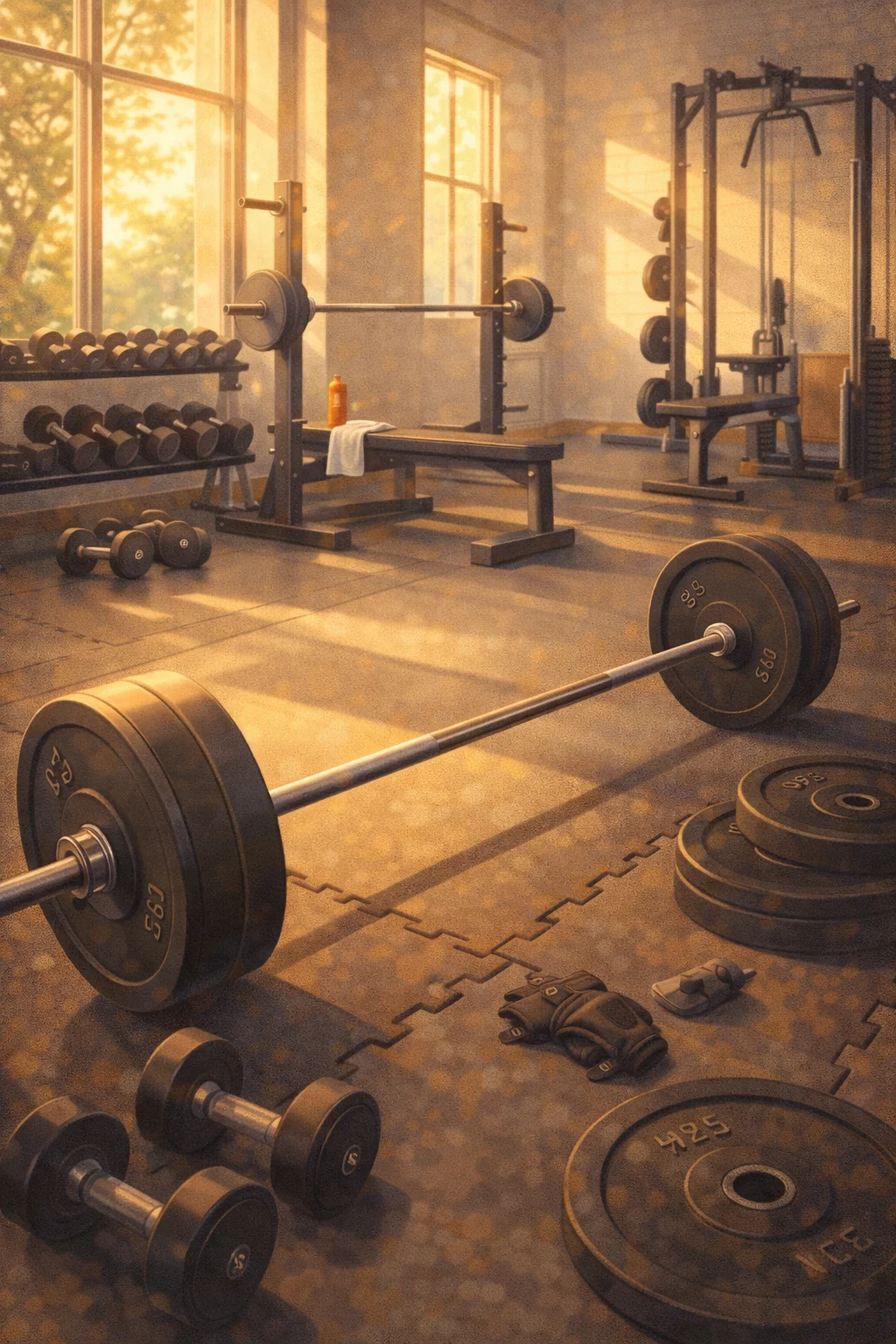 Illustrated gym workout scene