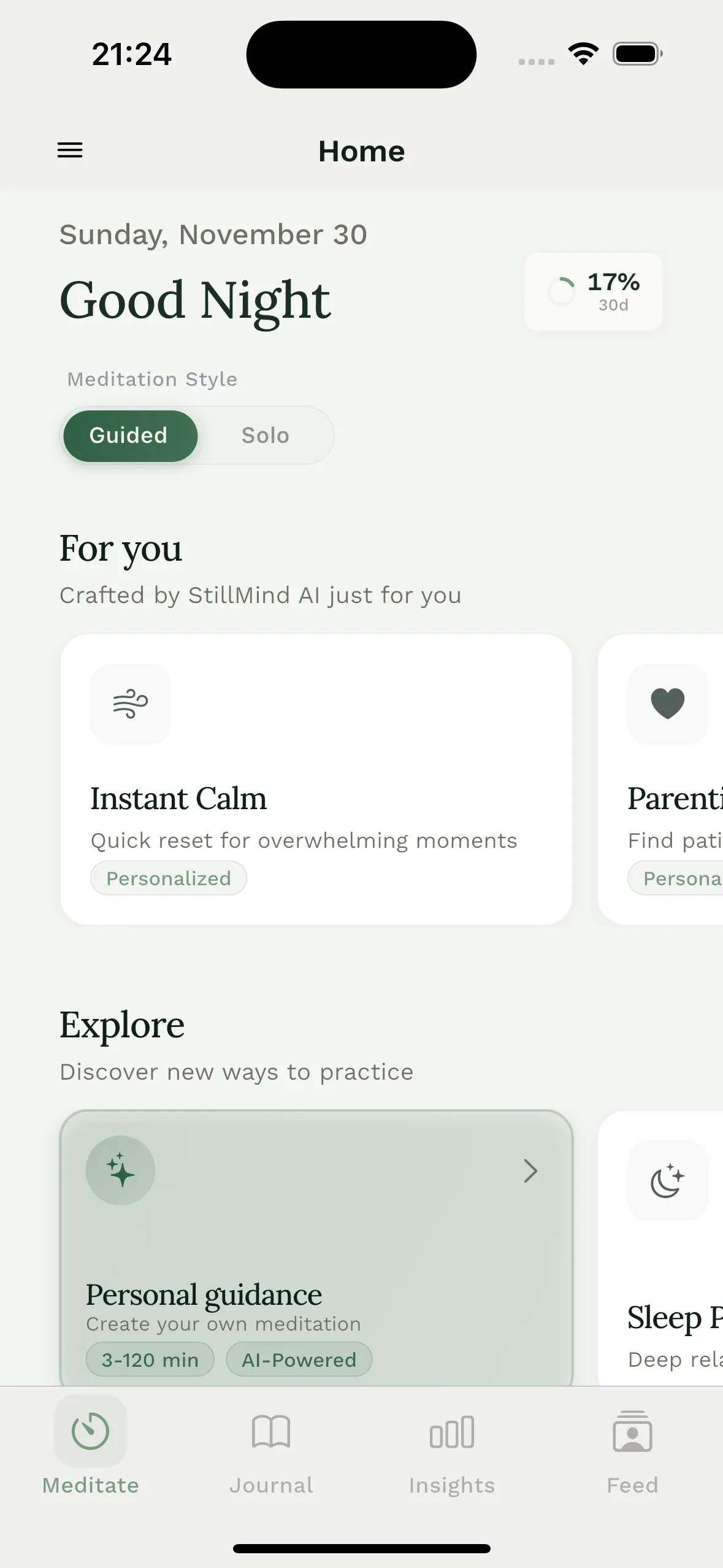 StillMind AI-guided meditation session in progress